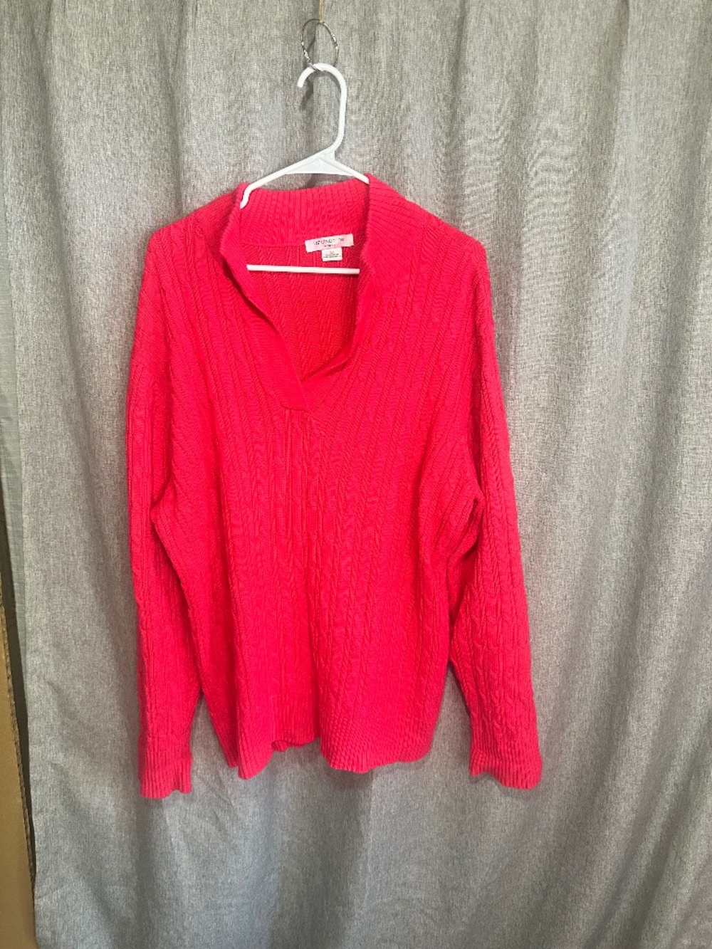 Liz Claiborne Pink Cable Knit Split V-Neck Sweater Plus Size 3X